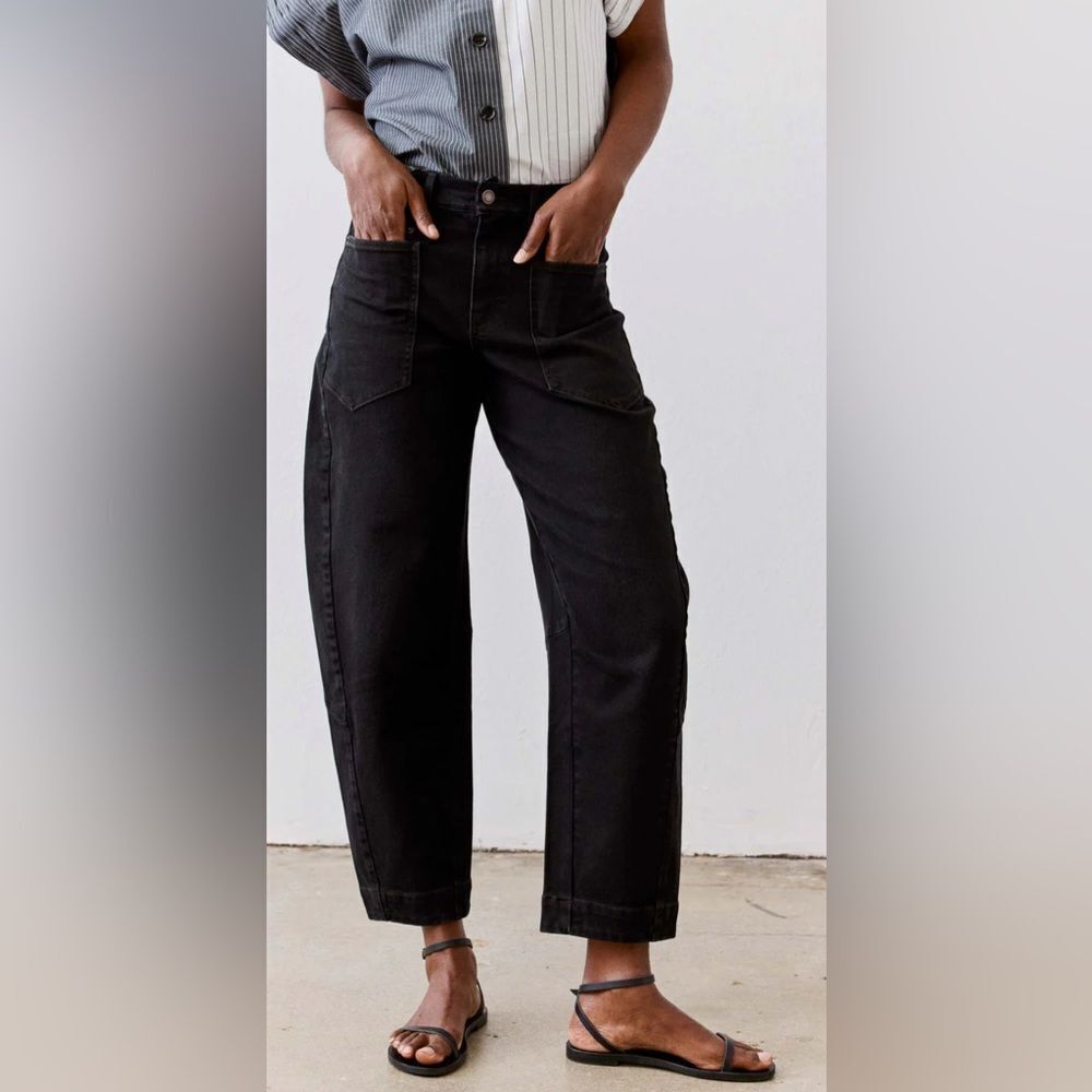 Rouche Slouchy Wide-Leg Jeans
